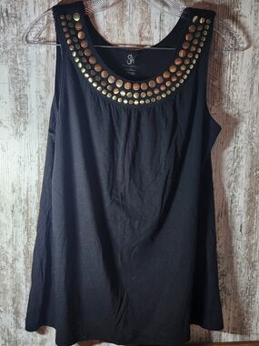 Studio Works Black Tank with Gold-Tone Stud Collar Size M